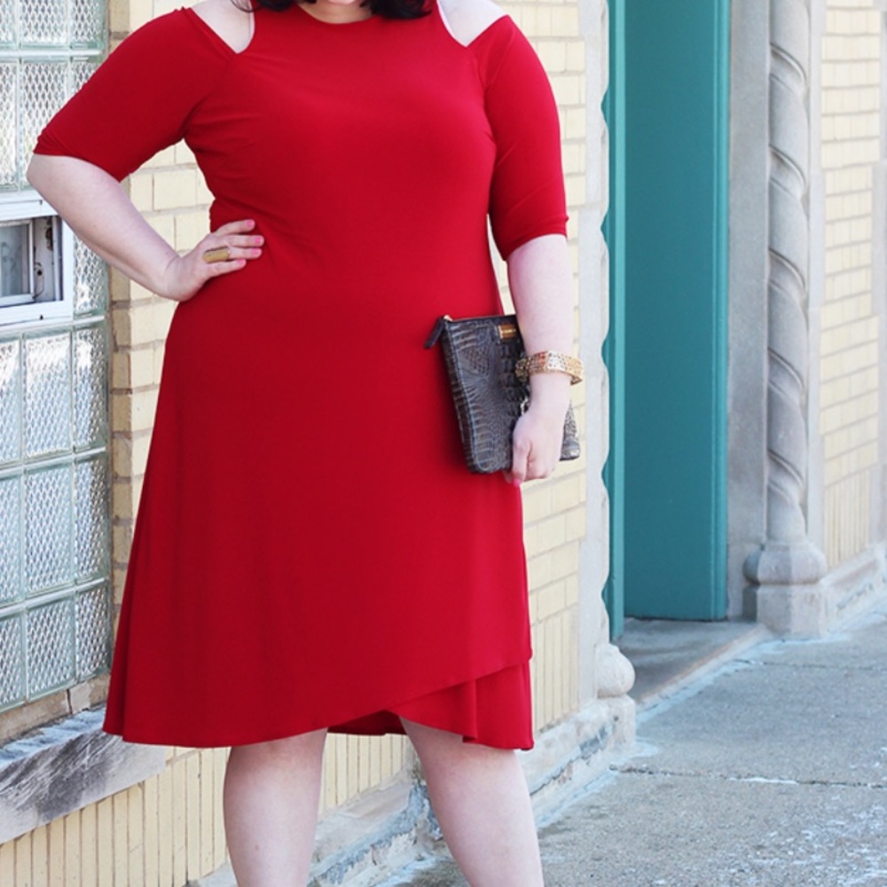 Hot Red Kiyonna Faux Wrap Dress. Size 2. Great Condition.